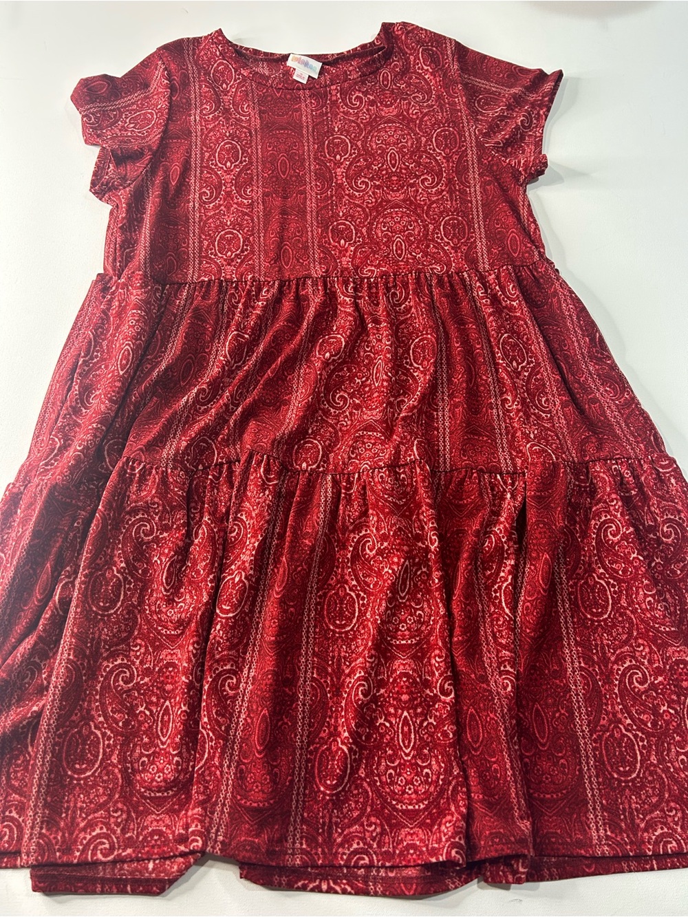 LuLaRoe Red Paisley Tiered Midi Dress